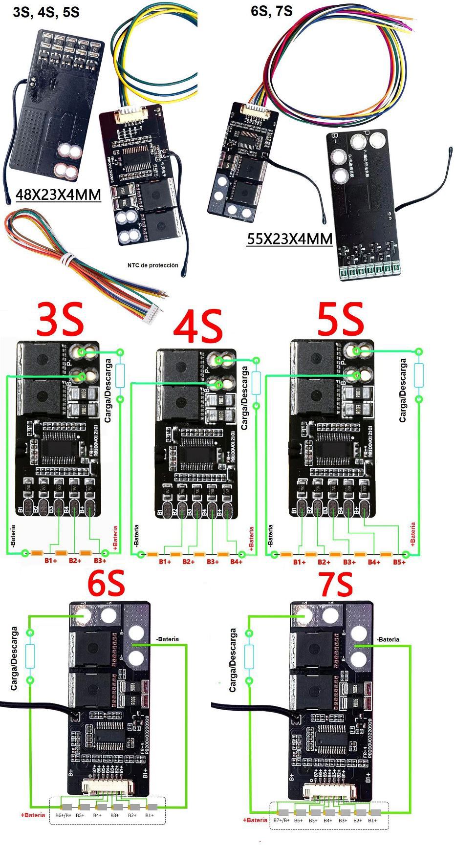 PCM 3S, 4S, 5S, 6S, 7S para Pack Bateriías de Litio 30A